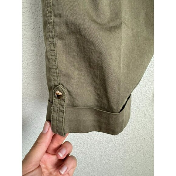 Chicos Ankle Pants 1.5 Size 10 Green Flat Front Pockets Lightweight Solid Olive - Picture 6 of 12